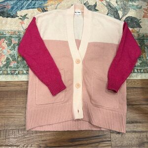 Day + Moon Colorblock Cardigan Sweater | Pink & Cream | Size S